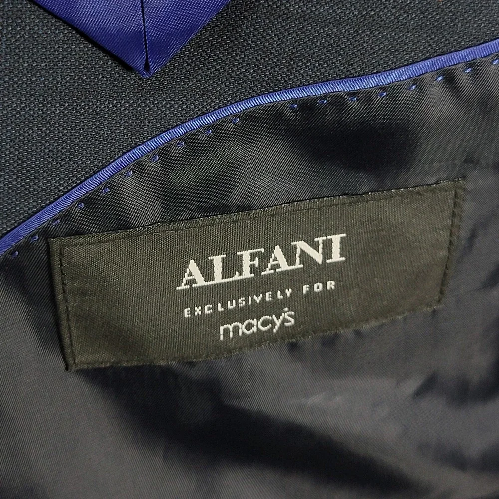Alfani‎ Men's Sport Coat Blazer Two Button Navy Blue Wool Polyester Size 46L